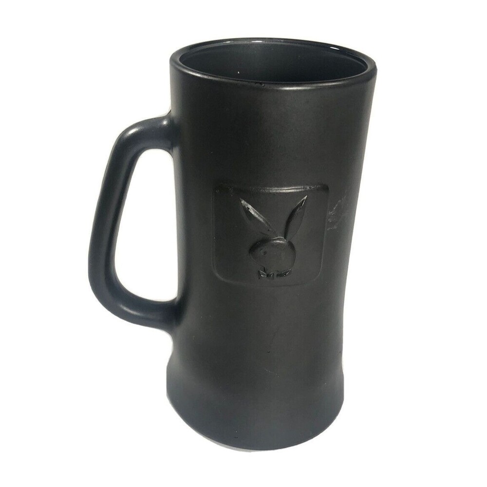 Vintage Playboy Beer Stein w/  Embossed Bunny Logo, Matte Black Glass Mug